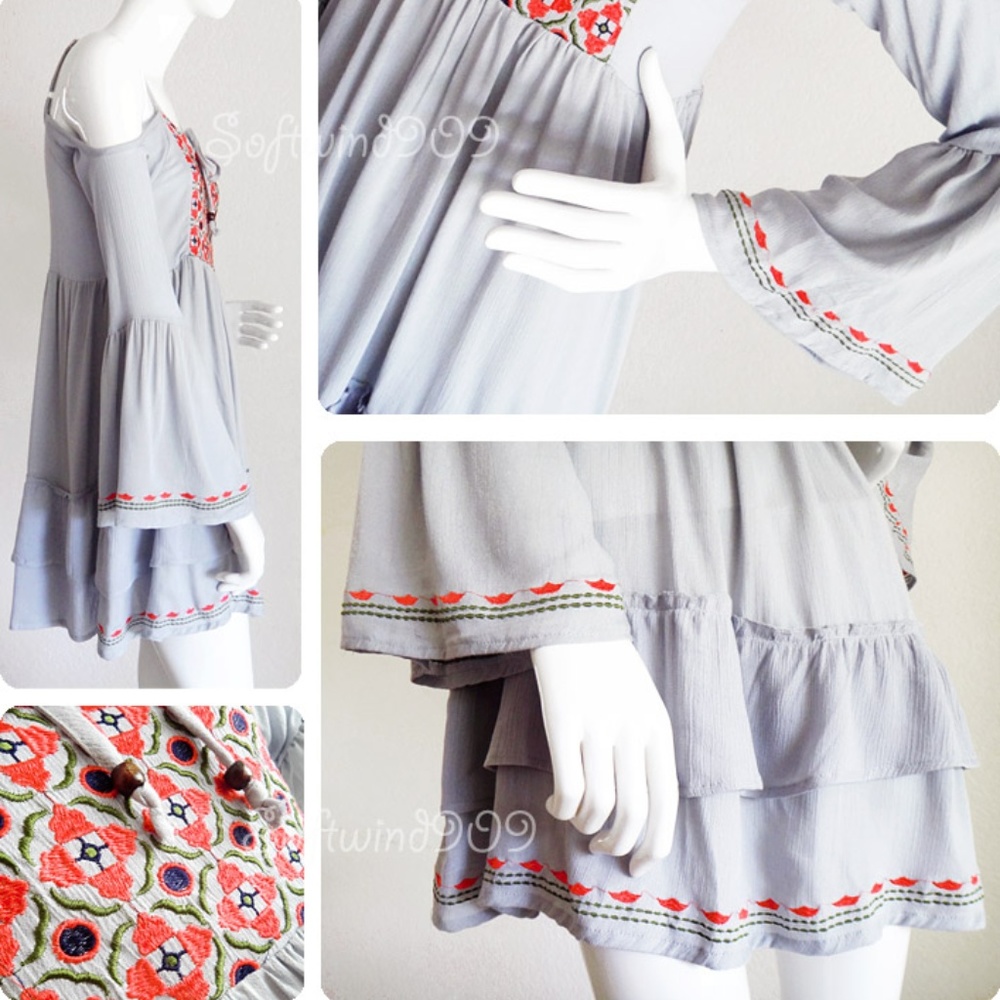 Sold Out Embroider Ruffle Bell Boho Dress - Picture 6 of 8